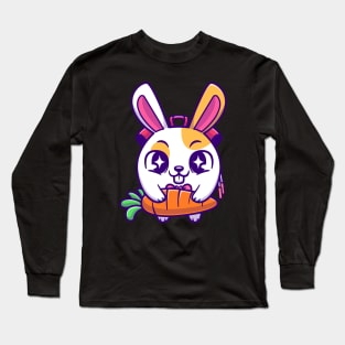 Cute Rabbit Bag Holding Carrot Cartoon Long Sleeve T-Shirt